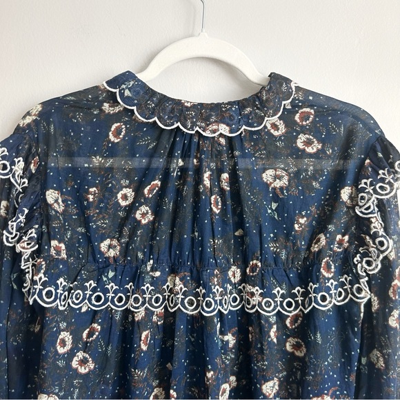 Isabel Marant Etoile Elmira Cotton Floral Eyelet Blouse Boho Prairie Cottagecore - Picture 10 of 16